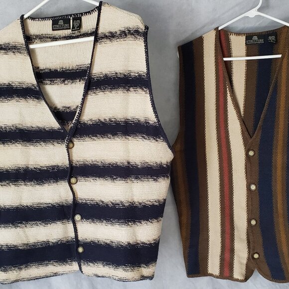 Structure Retro Cardigan 90s Sweater Button Vest Men XL Eclectic Grandpa V-Neck - Picture 1 of 16